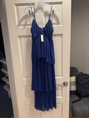 Anthropologie Royal Blue Tiered Spaghetti-Strap High-Low Dress